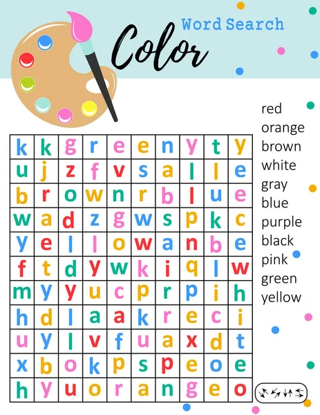 Пазл Поиска Цвету Логическая Игра Детей Colorful Printable Worksheet Learning — стоковый вектор