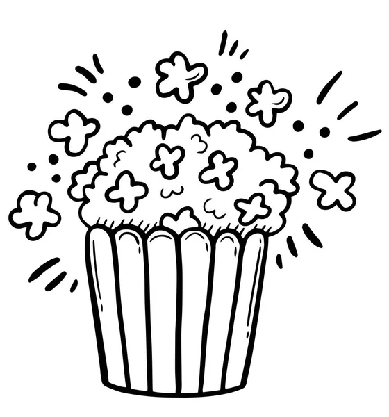 Popcorn. Liniowa ilustracja wektora. Rysunek stylu Doodle. — Wektor stockowy