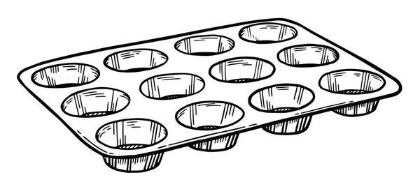 A baking dish for muffins. Vector illustration in doodle style on a white background. —  Vetores de Stock