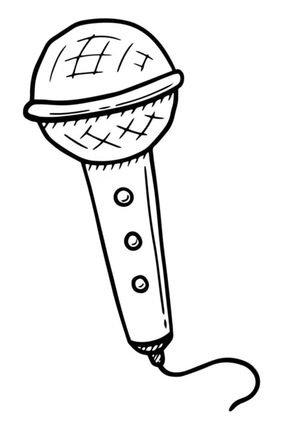 Micrófono dibujado a mano aislado sobre un fondo blanco. Elementos de celebración. Doodle, ilustración de esquema simple. Se puede utilizar para la decoración de textiles, papel. — Vector de stock