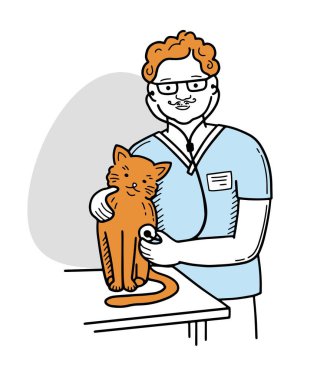 Bir veterinerin vektör çizimi bir köpeği tedavi eder. Beagle. Doktor. Evcil hayvan dükkânı. Evcil hayvanlar. Dikkat et. Karalayın. el çizimi