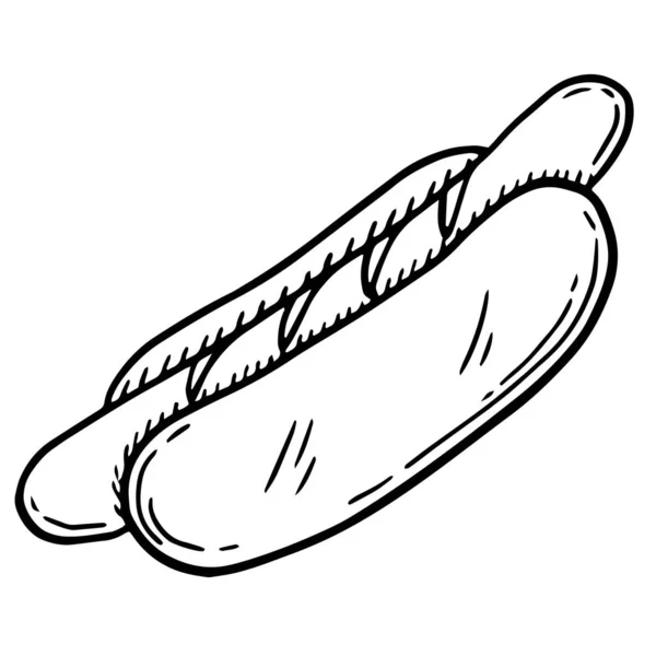 Sosisli sandviç çizimi. El çizimi monokrom karalama — Stok Vektör