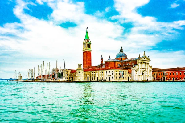 2 Aralık 2021 - İtalya, Venedik: Isola di San Giorgio Maggiore ile Büyük Kanal 'da Chiesa di San Giorgio Maggiore.