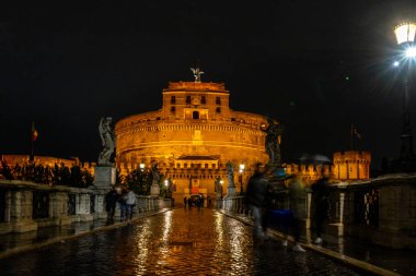 December 4, 2022 - Rome, Italy: View over the Castel Sant'Angelo (Castle of the Holy Angel) also known as The Mausoleum of Hadrian and the bridge.
