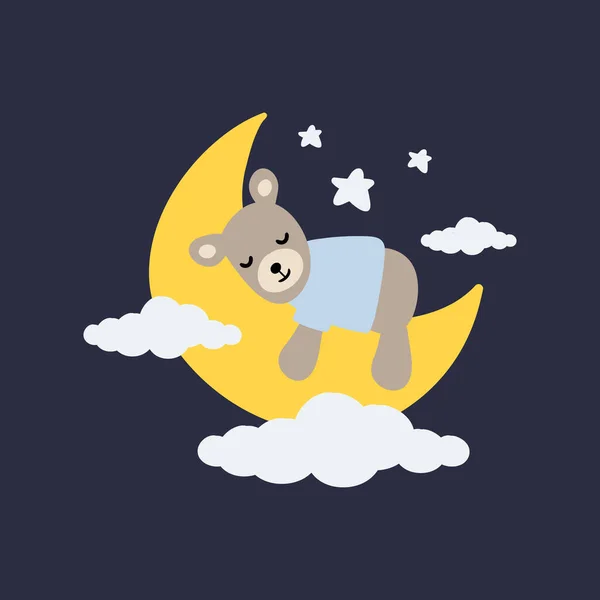 Nettes Bärenbaby Das Auf Dem Mond Mit Wolken Und Sternen — Stockvektor
