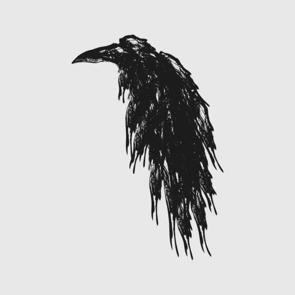 Silhouette Corvo Spaventoso Tatuaggio Inchiostro Corvo Illustrazione Vettoriale Uccello Nero — Vettoriale Stock