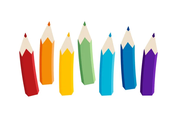 Renkli kalemler. Gökkuşağı renkli kalem koleksiyonu. Beyaz arkaplanda izole edilmiş vektör düz illüstrasyon