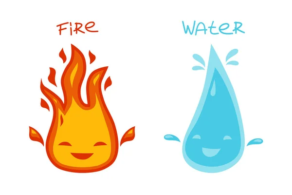 Fire Flame Water Drop Cute Character Isolated White Background Vector — Stock Vector