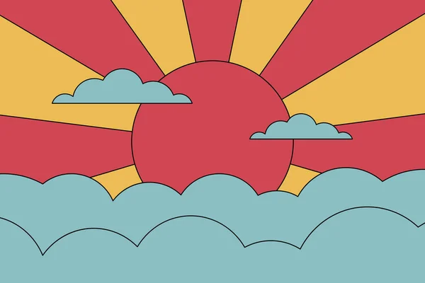 Fond Avec Des Nuages Dans Ciel Des Rayons Rouges Soleil — Image vectorielle