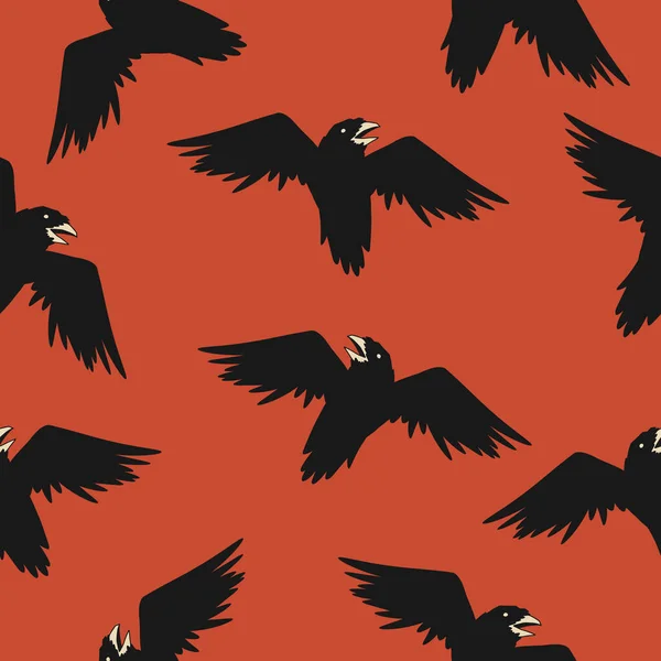 Seamless Pattern Raven Crow Birds Vector Illustration — Stockvector