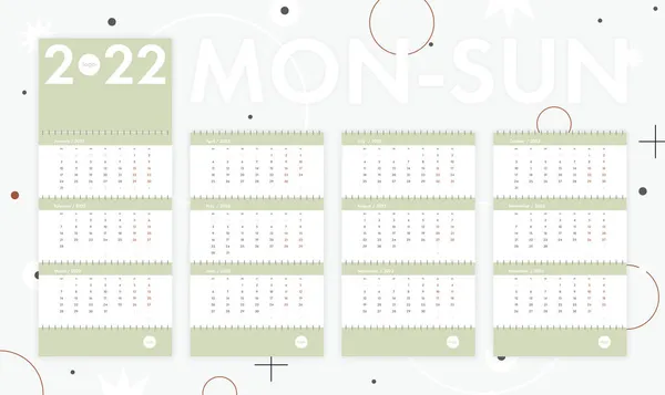 Kalendarz 2022 poniedziałek niedziela wektor czyste prosty styl mięta — Wektor stockowy
