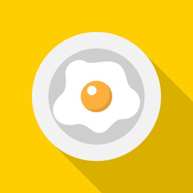 Kahvaltı, omletli tabak, sarı arka plan, düz stil, vektör