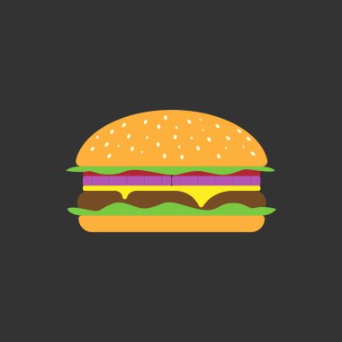 Siyah zemin üzerinde küçük hamburger, düz stil, vektör