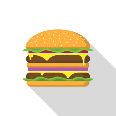 Beyaz zemin üzerinde çift hamburger, düz stil, vektör