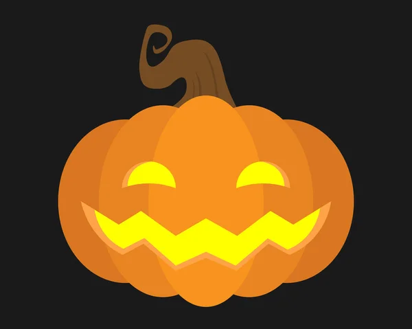 Halloween Pumpkin Happy Face Eyes Black Background Flat Style Vector — Stock Vector