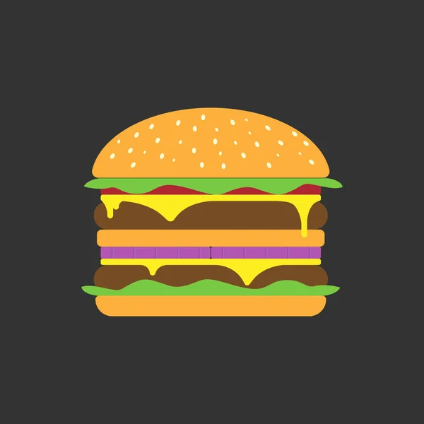 Double Hamburger Latar Belakang Hitam Dalam Gaya Datar Vektor - Stok Vektor