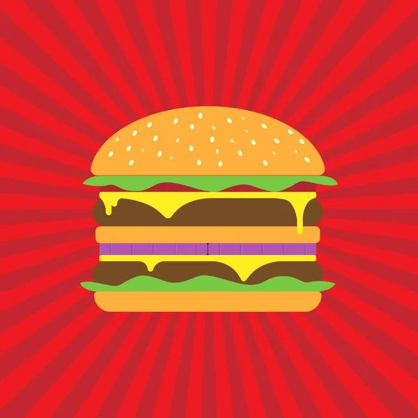 Double Hamburger Latar Belakang Merah Dalam Gaya Datar Vektor - Stok Vektor