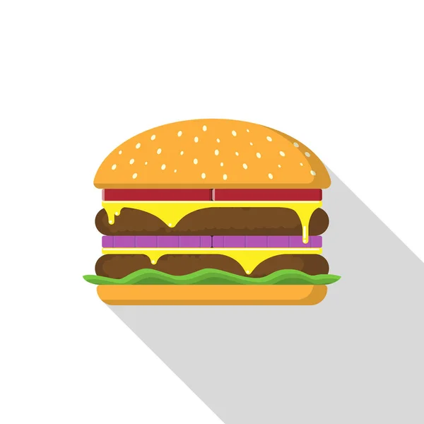 Grand Hamburger Sur Fond Blanc Dans Style Plat Vecteur — Image vectorielle