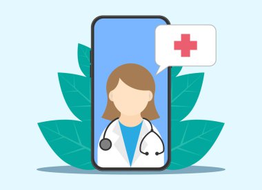 Online consultation doctor woman, in flat style, vector