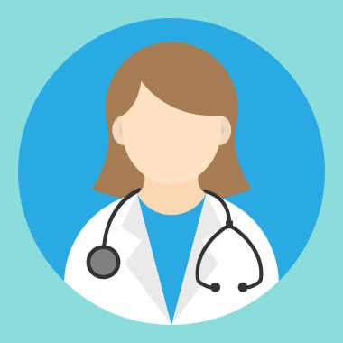 Icon, sticker, doctor woman, in flat style, vector