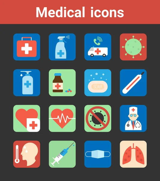 Medical Icons Coronavirus Flat Style Vector — Vector de stock