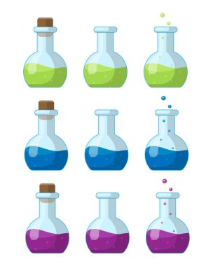 Matara düz dipli, tıp, oyunlar ve simya teması için uygun. Düz stil, vektör
