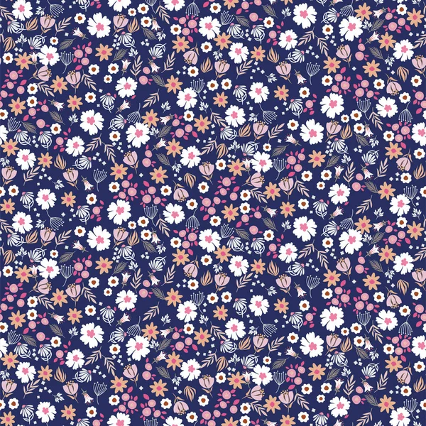 Tiny flowers vintage retro style background seamless pattern texture. — Stock Vector
