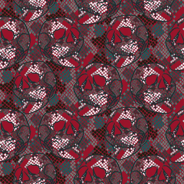 Skallmönster med ormhudsstruktur. Sömlös grunge boho röd bakgrund för textil tryck. — Stock vektor
