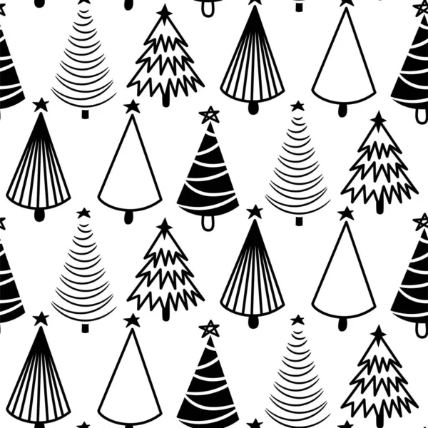 Arbres de Noël dessinés à la main et icône de ligne design de modèle sans couture pour les dessins de cartes. — Image vectorielle