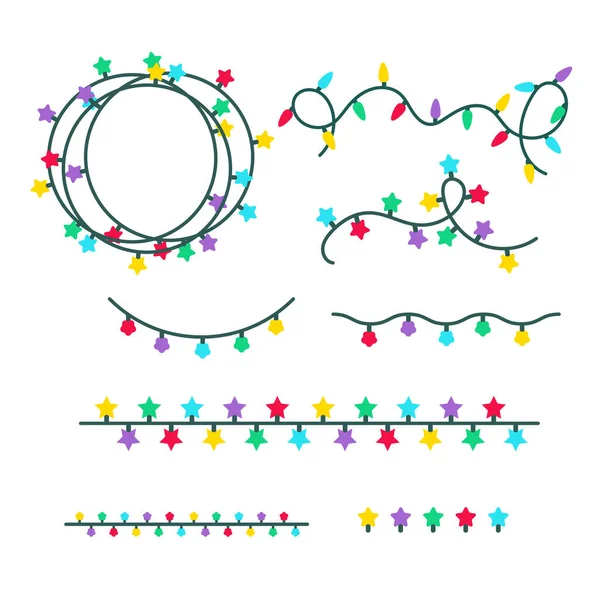 Bunte Lichtergirlanden und Ketten isoliert auf weißem Hintergrund — Stockvektor