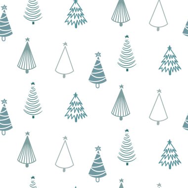 Noel ağaçları kart tasarımları için beyaz, pürüzsüz desenli desen üzerine yeşil çizilmiş..