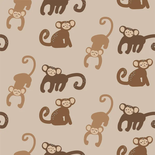 Patrón inconsútil del bebé del mono, fondo marrón de los simios del niño para el diseño de la ropa imprimir diseño textil — Vector de stock