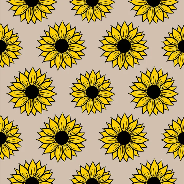 Sommer Sonnenblume nahtlose Muster. Feldblumen Hintergrund. Schwarz-gelbe Farben — Stockvektor