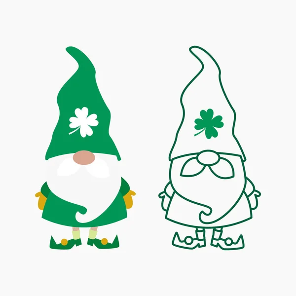 St. Patricks dia gnomos shamrock. Chapéus de duende verde. St patricks dia gnomos irlandeses esboço —  Vetores de Stock