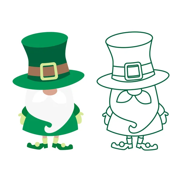 St. Patricks dia duende gnomos shamrock. Chapéus verdes. St patricks dia gnomos irlandeses esboço —  Vetores de Stock