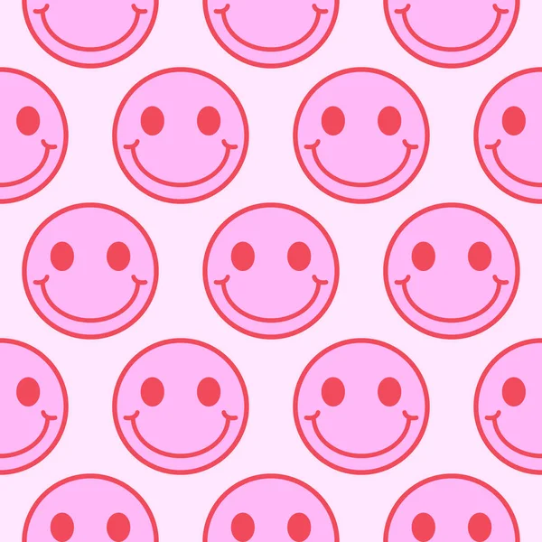 Melting Smile Emoji Icons Pink Seamless Pattern Melted Funny Smile — Stock Vector