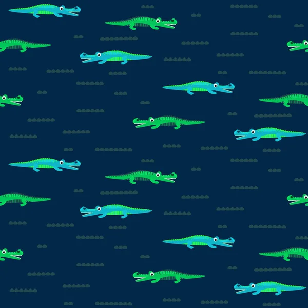 Крокодил Візерунок Милий Тварин Мультфільм Джунглі Весело Безшовні Ілюстрації Синьому — стоковий вектор