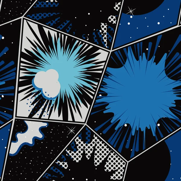 Retro Pop Art Komiska Explosiva Bubblor Sömlöst Mönster Blå Kosmisk — Stock vektor