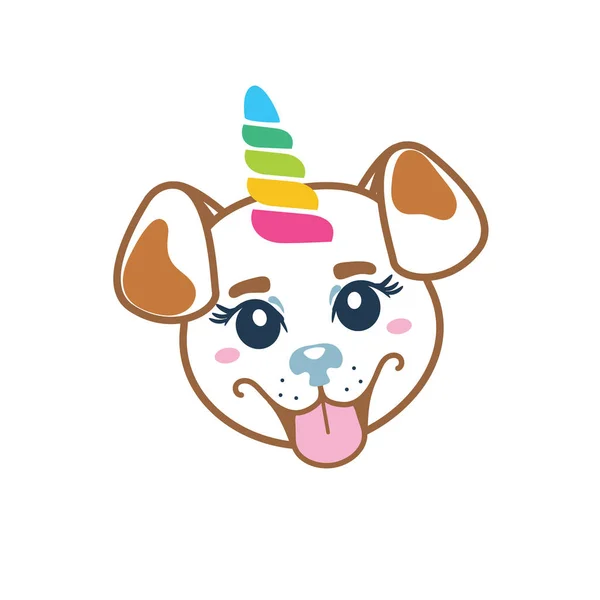 Cute Unicorn Puppy Kids Clipart Vector Happy Dog Illustration - Stok Vektor