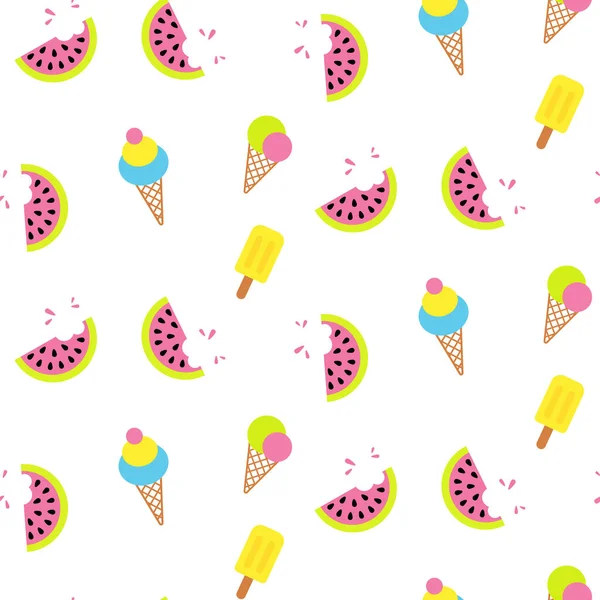 Summer Ice Cream Watermelon Seamless Pattern Summer Juicy Background Design — Stock vektor