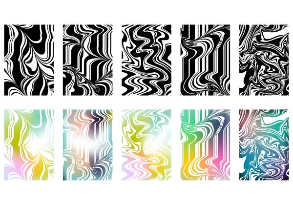 Abstract Cover Melted Gradient Stripes Set Futuristic Y2K Geometric Design — Stockvector