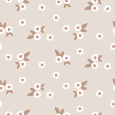 Floral simple beige pattern pastel color flowers tender seamless pattern. Cute small floral texture background for textile and apparel.