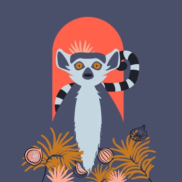 Cute Lemur Cartoon Vector Illustration Card Tshirt Illustration Design — Vector de stock