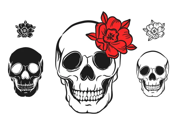Skull Decorated Beautiful Flower Tattoo Style Isolated Vector Illustration Skull — Stock vektor