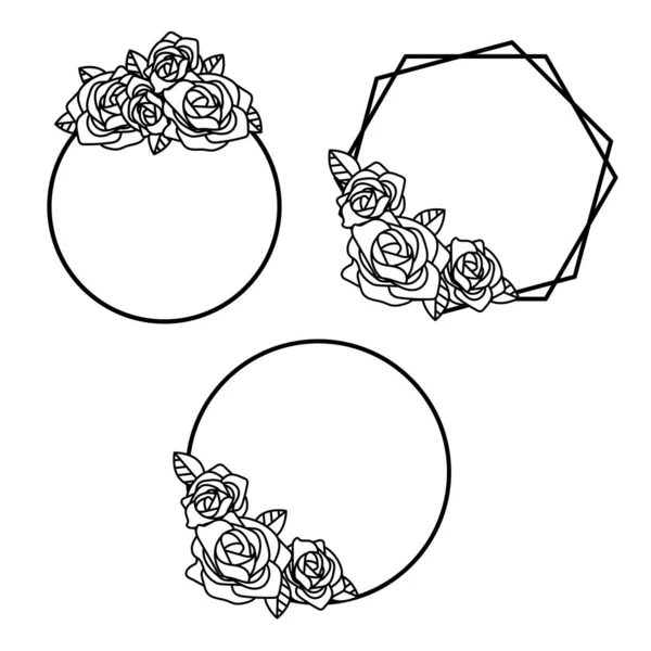 Collection Vector Rose Frames Elements Geometric Floral Frames Borders Wreaths — Stockvektor