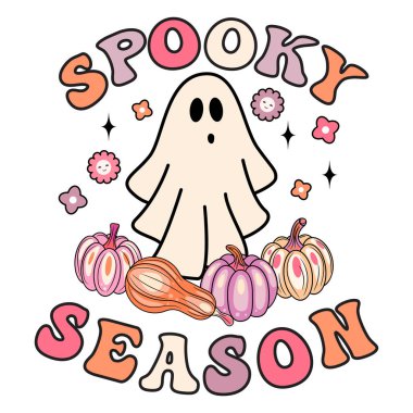 Spooky Season Vibes Sublimation. Halloween ghost retro t-shirt design.