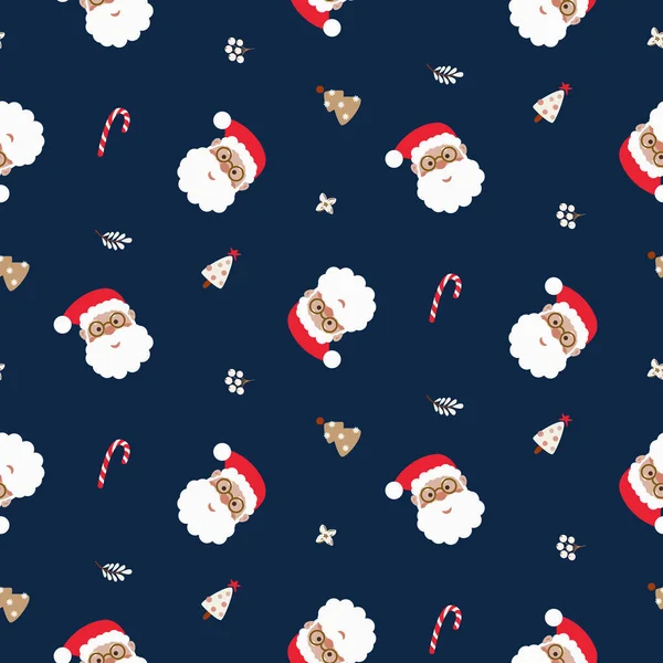 Santa Claus Christmas Seamless Pattern Blue Navy Background Snow Santa — Vector de stock