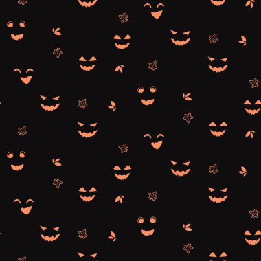 Cadılar Bayramı balkabakları turuncu yüz ifadeleri koyu ve pürüzsüz arka plandan.