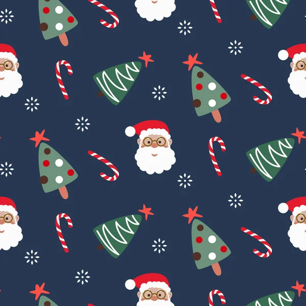 Diseño Papel Envoltura Navideña Con Árboles Santa Claus Regalo Navidad — Vector de stock