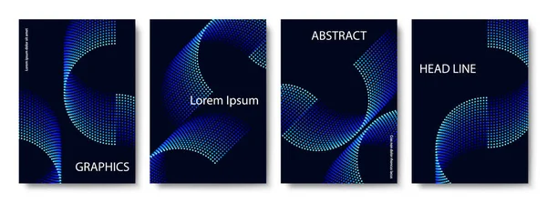 Zestaw Geometrycznych Tła Wavy Kolorowe Kropki Odcieniach Niebieskich Nowoczesna Ilustracja — Wektor stockowy